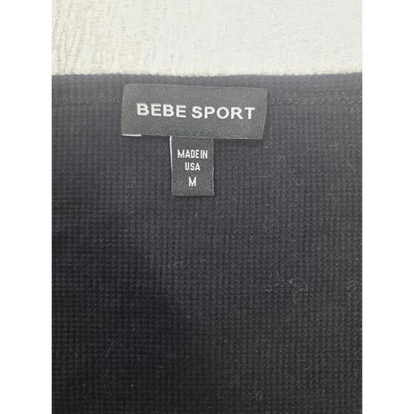 Bebe Sport Y2K women's long sleeve henley shirt black Size Medium Elena Gilbert - Picture 3 of 8